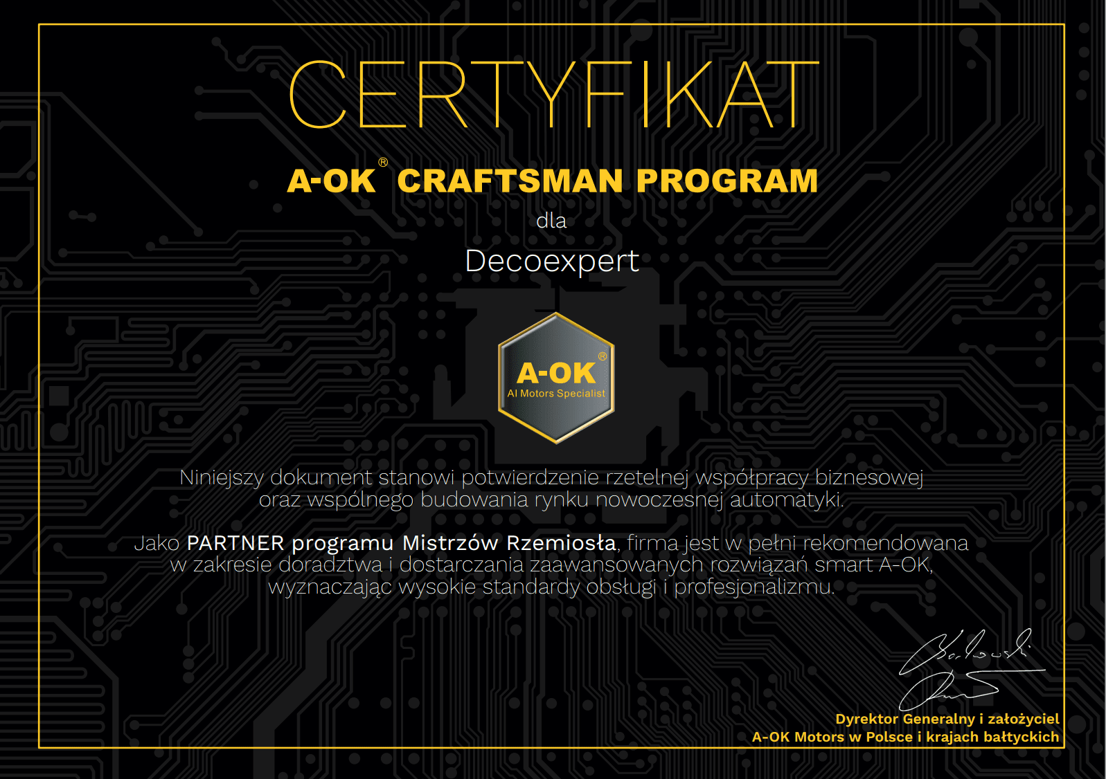 Certyfikat Partner AOK